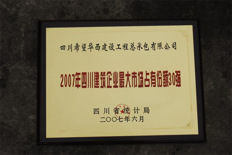 2007年四川建筑爷爷最大市场占有份额20强